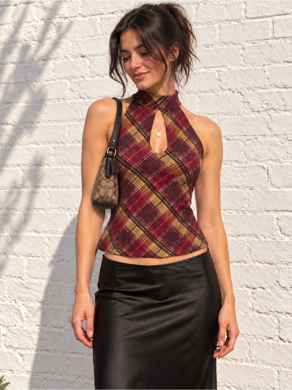 Vintage Y2K le chateau red plaid holiday halter crop top size small whimsigoth